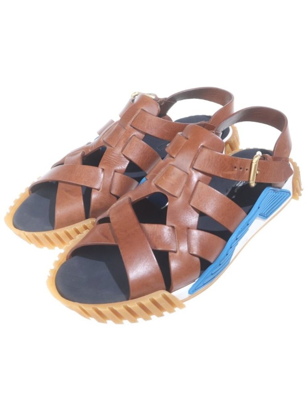 Dolce & Gabbana Sandals with Leather Buckle Rubber Sole Brown 9